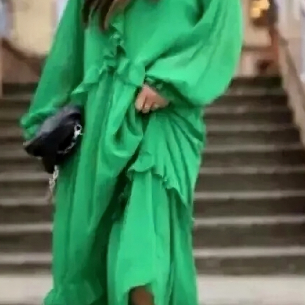 Zara Vibrant Green Ruffle Maxi Dress